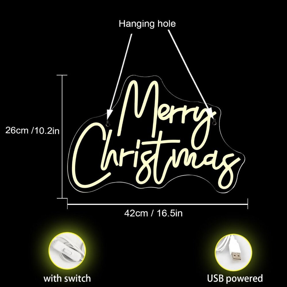 New Merry Christmas Neon Sign Dimmable Warm White LED Light for Wall Decor - Picture 4 of 6